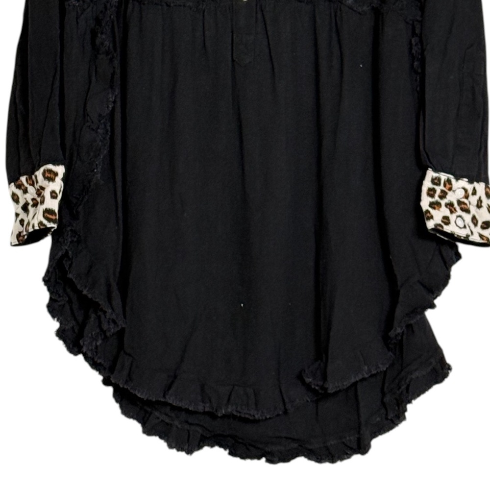 Umgee Black Boho Tunic Top | NWT | Leopard Trim | Hi Low | Sizes S M L - Picture 6 of 9